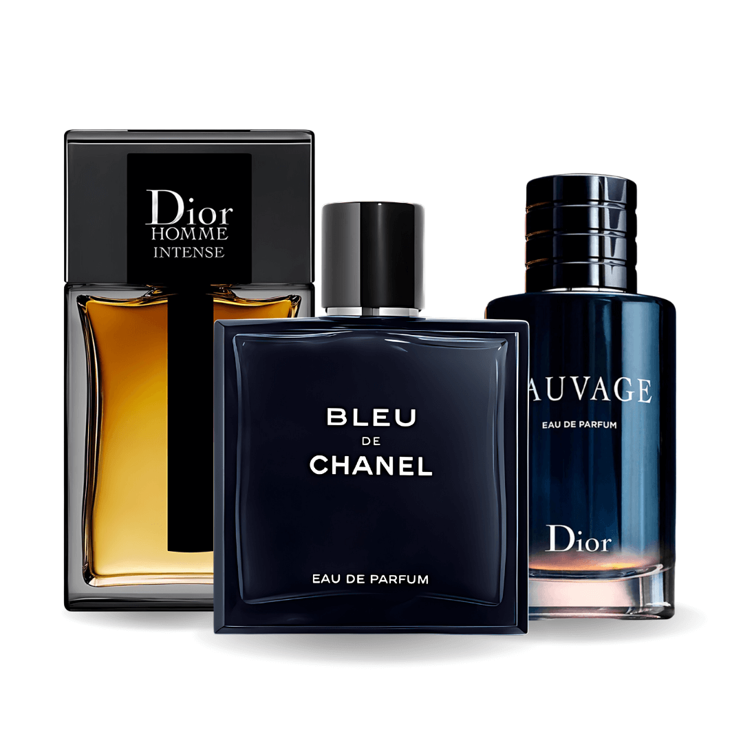 Conjunto de 3 perfumes Sauvage Dior, Bleu de Chanel, Dior Homme Intense 100ml