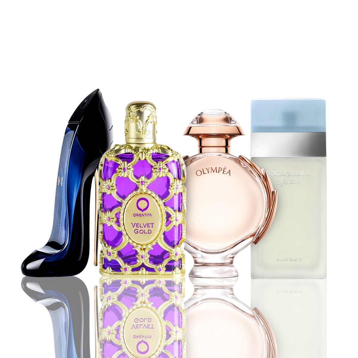 Conjunto de 4 Perfumes | Light Blue + Orientica Velvet Gold + Good Girl + Olympea 100 ml