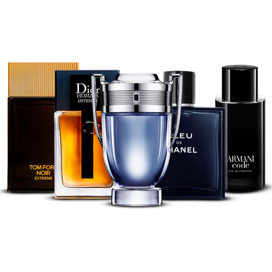Conjunto de 5 Perfumes – Tom Ford Noir Extrême, Dior Homme Intense, Invictus, Bleu de Chanel e Armani Code [100 ml cada um]