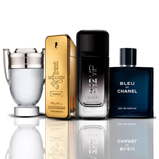 Conjunto de 4 Perfumes | Invictus Victory + One Million + Bleu de Chanel + 212 Vip Black