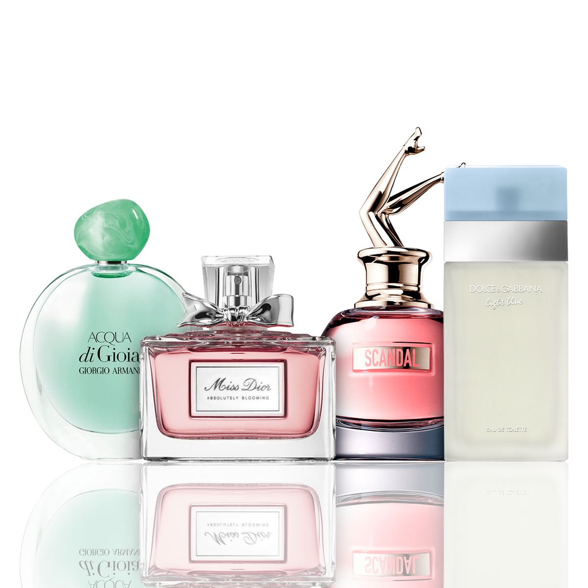 Conjunto de 4 Perfumes | Acqua di Gioia, Light Blue, Scandal, Miss Dior 100 ml