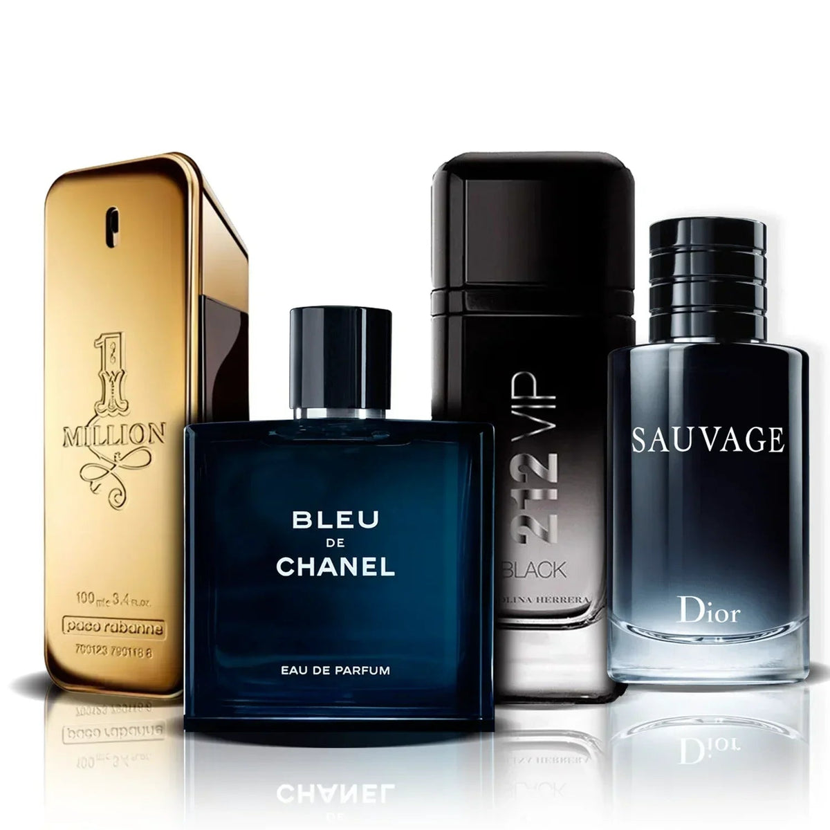 Conjunto de 4 Perfumes | One Million, Bleu de Chanel, 212 Vip Black e Sauvage (100 ml)